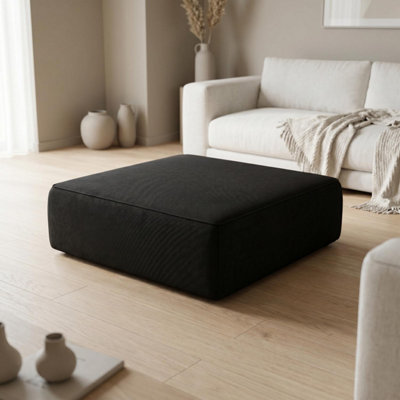 B&Q -  Tokyo Footstool In Deep Black Basket Weave Fabric With Deep Seat And Structured Cushioning