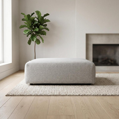 B&Q -  Tokyo Footstool In Light Grey Brushed Tweed Fabric With Deep Seat And Plush Cushioning