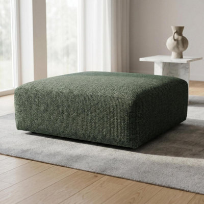 B&Q -  Tokyo Footstool In Olive Green Brushed Tweed Fabric With Deep Seat And Plush Cushioning