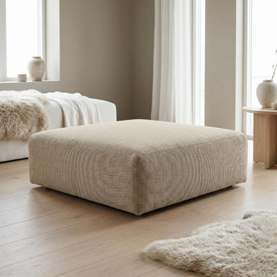 B&Q -  Tokyo Footstool In Warm Beige Basket Weave Fabric With Deep Seat And Structured Cushioning