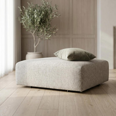 B&Q -  Tokyo Footstool In Warm Taupe Brushed Tweed Fabric With Deep Seat And Plush Cushioning