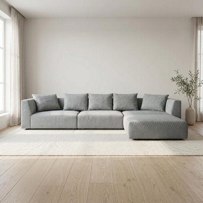 B&Q -  Tokyo Large Corner Sofa In Anthracite Grey Basket Weave Fabric With Deep Seat And Structured Cushioning