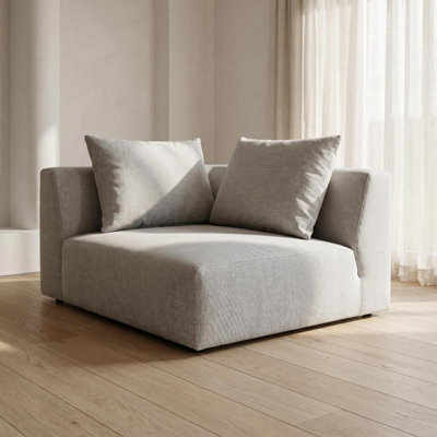 B&Q -  Tokyo Right Corner Unit In Light Grey Brushed Tweed With Deep Seat