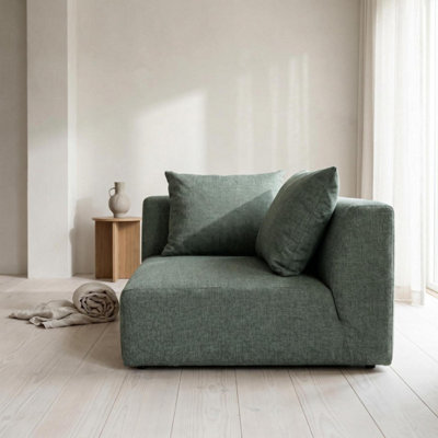 Abakus Direct Tokyo Right Corner Seat In Charcoal Grey Brushed Tweed With Deep Seat - Olive Green - Image 3