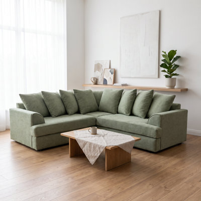 Abakus Direct Unisex Green Ferguson Bouclé Corner Sofa With Deep Seats & Angular Arms In - Image 2