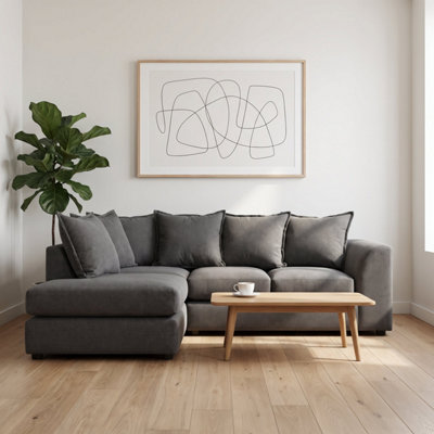 Abakus Direct Dexter Relaxed Linen Corner Sofa Left Facing With Plush Chaise Extension In Charcoal - Charcoal - Image 3