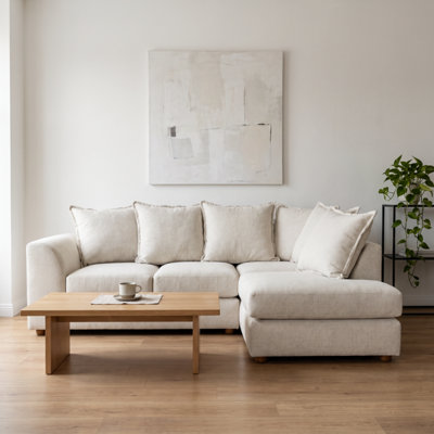 Abakus Direct Dexter Relaxed Linen Corner Sofa Right Facing With Plush Chaise Extension In Stone Grey - Cream - Image 3