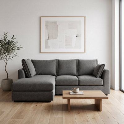 Abakus Direct Unisex Charcoal Sydney Relaxed Linen Corner Sofa Left Facing With Plush Chaise In - Image 3