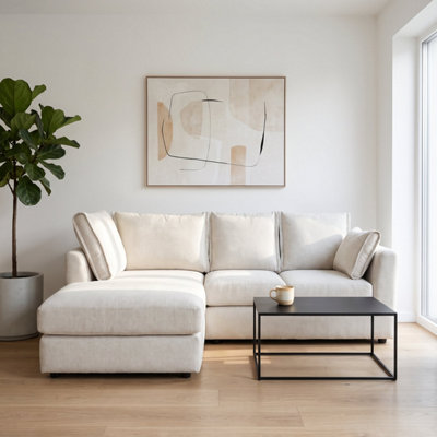 Abakus Direct Unisex Cream Sydney Relaxed Linen Corner Sofa Left Facing With Plush Chaise In - Image 2