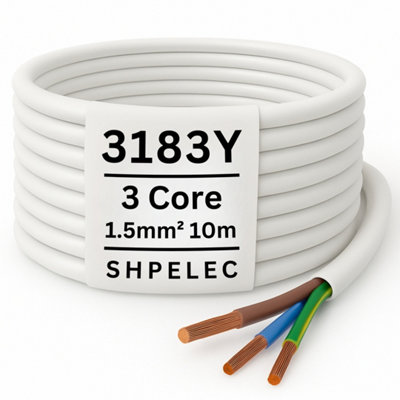  - 3183Y 1.5mm² 3-Core Flexible White Pvc CableBasec Approved10M