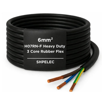 Shpelec Black H07Rn-F Rubber Cable 3 Core 6mm²2M from B&Q