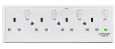 Shpelec 1 Gang To 4 Gang Converter Switched Socket White 13A Fused Surge Protected Bs1363 Ukca from B&Q