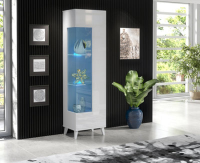 Furneo High Gloss & Matt White Display Cabinet Storage Cupboard Azzurro 12 Blue Led Lights from B&Q