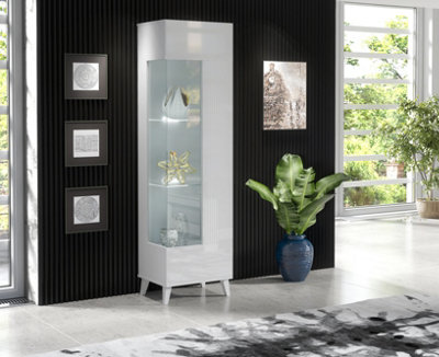 Furneo High Gloss & Matt White Display Cabinet Storage Cupboard Azzurro 12 White Led Lights from B&Q