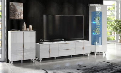 Furneo High Gloss & Matt White Living Room Set Tv Stand Display Cabinet Sideboard Azzurro 10/12/14 Blue Led Lights from B&Q
