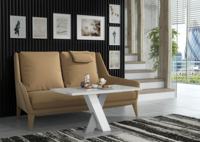 Furneo Coffee Side Table High Gloss White & Matt Grey Modern Living Room Furniture Enzo 02 from B&Q
