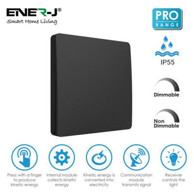 ENER-J 1 Gang Wireless Kinetic Switch - Black - Non Dimmable - Battery Free - Easy Install - Image 7