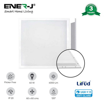 Ener-J Led Backlit Panel 595X595 Ugr 19 Flicker Free Ce Driver 100 Lumens Per Watt 3 Year Warranty Pack Of 3 from B&Q