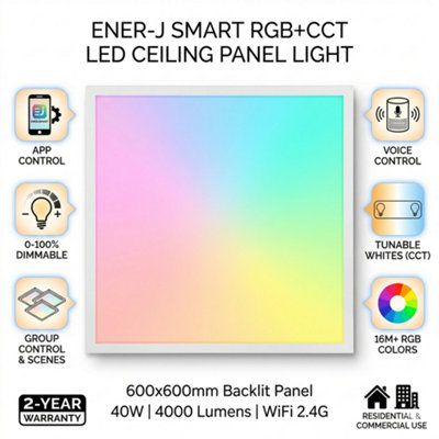 Ener-J Smart Rgb Cct 4000 Lumen Backlit Led Panel 600 X 600mm White 40W from B&Q