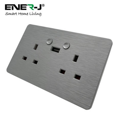 Ener-J Unisex White Smart Wi-Fi 13A Wi-Fi Twin Wall Sockets With 1 Usb Ports (Black Brushed Finish) In - Image 3