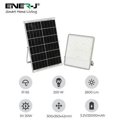 Ener-J Led Solar Floodlight 200W Black 2600 Lumens With Solar Panel Remote Control from B&Q