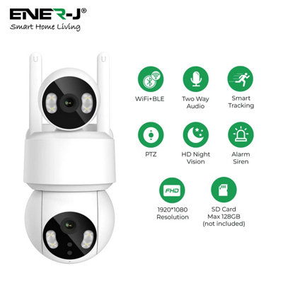 Ener-J Smart Wi-Fi Dual Lens Outdoor Dome Ip Camera White Ip65 30M Colour Night Vision Two Way Audio from B&Q