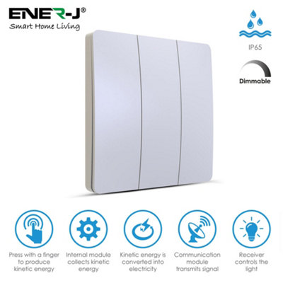 Ener-J EnerJ 3 Gang Wireless Kinetic Switch Ip65 White from B&Q