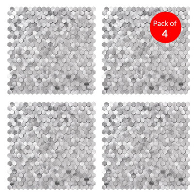Britwall Hexagons Aluminium Peel and Stick Wall Tile - Silver - 305.9 x 306.8mm - Image 4