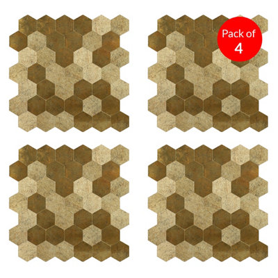 Ener-J Large Luxe Gold Hexastyle Aluminum Peel And Stick Tile Size:290 X 288 X 4 mm (Pack Of 4) from B&Q