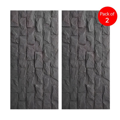 Ener-J Charcoal Stacked Stone Pu Wall Panel Size:1200 X 600 X 25 mm (Pack Of 2) from B&Q