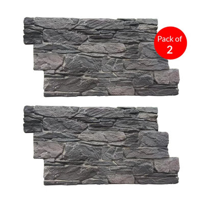 Ener-J Rustic Stacked Slate Pu Wall Panel Charcoal Finish Size:1200 X 600 X 60 mm (Pack Of 2) from B&Q