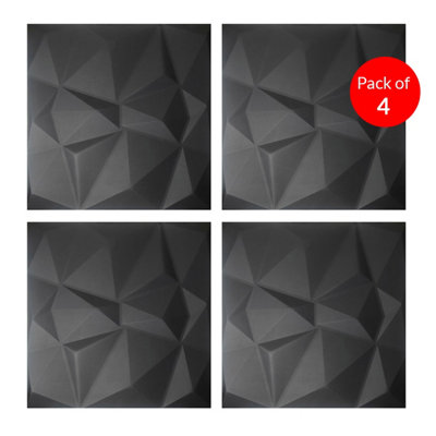 B&Q -  Elegant 3D Diamond Embossed Black Pu Leather Wall Panels 25mm Thickness Size: 600 X 600 mm (Pack Of 4)