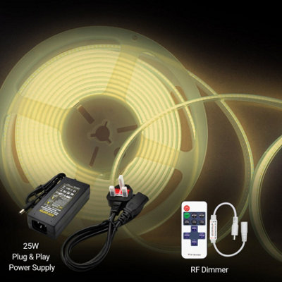 Ener-J 5M Led Cob Strip Light 320 Leds Per Metre 24V 3000K With Rf Dimmer And 25W Power Supply from B&Q