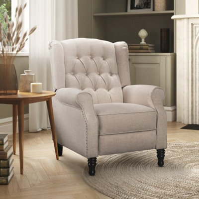 Fabric Linen Beige Marianna Manual Recliner Wingback Chair from B&Q