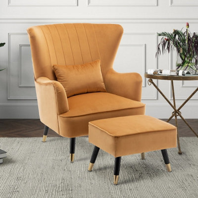 Velvet Gold Camila Accent Wingback Chair With Footstool from B&Q