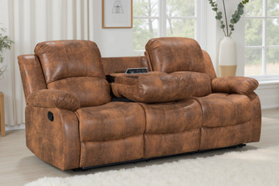 Faux Leather Suede Brown 3 Seater Manual Recliner Sofa Valencia from B&Q