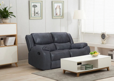Faux Leather Suede Grey Naples 2 Seater Manual Recliner Sofa from B&Q