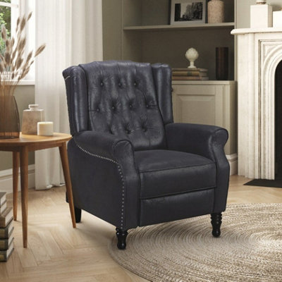 Faux Leather Suede Black Manual Recliner Wingback Chair from B&Q