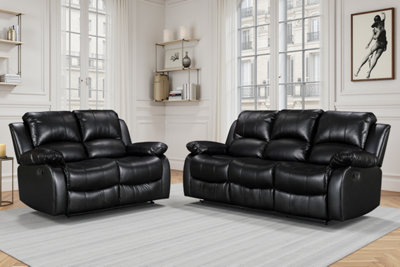 Black Faux Leather  3 + 2 Seater Manual Recliner Sofa Set For Living Room Valencia from B&Q