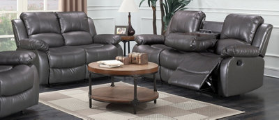 Grey Faux Leather  3 + 2 Seater Manual Recliner Sofa Set For Living Room Valencia from B&Q