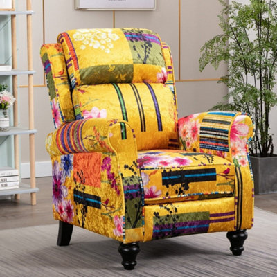 Manual Recliner Chair In Gold Patchwork Fabric from B&Q