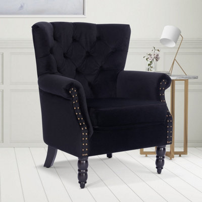 Velvet Black Accent Wingback Chair from B&Q