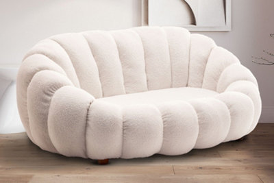 2 Seater Sofa Loveseat In White Teddy Boucle Fabric from B&Q