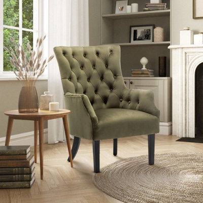 Velvet Sage Green Gabriella Accent Chair from B&Q