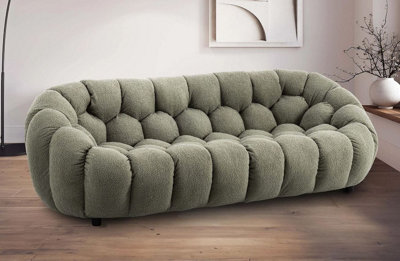 Teddy Boucle Fabric Sage Green 3 Seater Sofa from B&Q