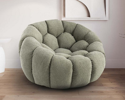 Teddy Boucle Fabric Sage Green Atrani Swivel Accent Chair from B&Q
