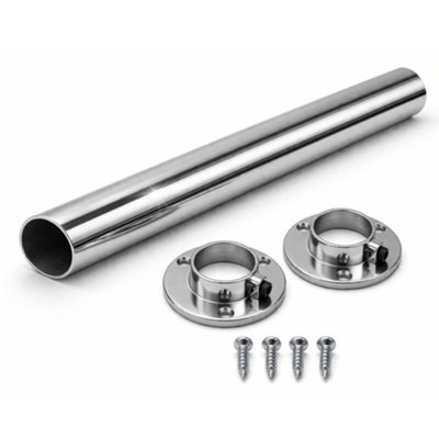 MKGT 100Cm Chrome Round Wardrobe RailHeavy Duty Steel Hanging Rail For Wardrobes & Cupboards With Fixings Included from B&Q
