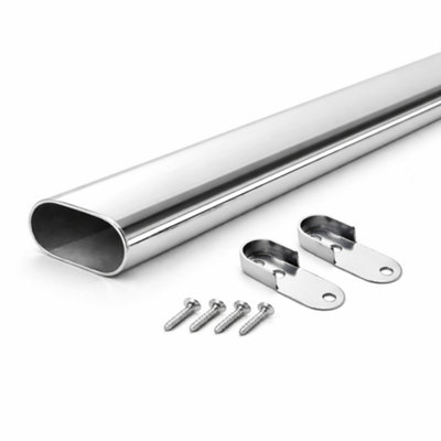 90Cm Chrome Oval Wardrobe RailHeavy Duty Steel Hanging Rail For Wardrobes & Cupboards With Fixings Included from B&Q