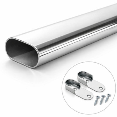 120Cm Chrome Oval Wardrobe RailHeavy Duty Steel Hanging Rail For Wardrobes & Cupboards With Fixings Included from B&Q