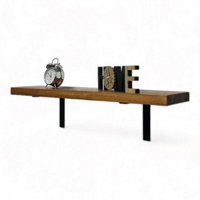 MKGT Rustic Shelf For Wall Shelving Shelf With Brackets 4.5Cm Thick Set Of Kitchen Office Room Deco (Tudor Oak70Cm) from B&Q